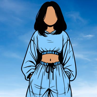 realistic girl faceless with baggy pants and a crop top