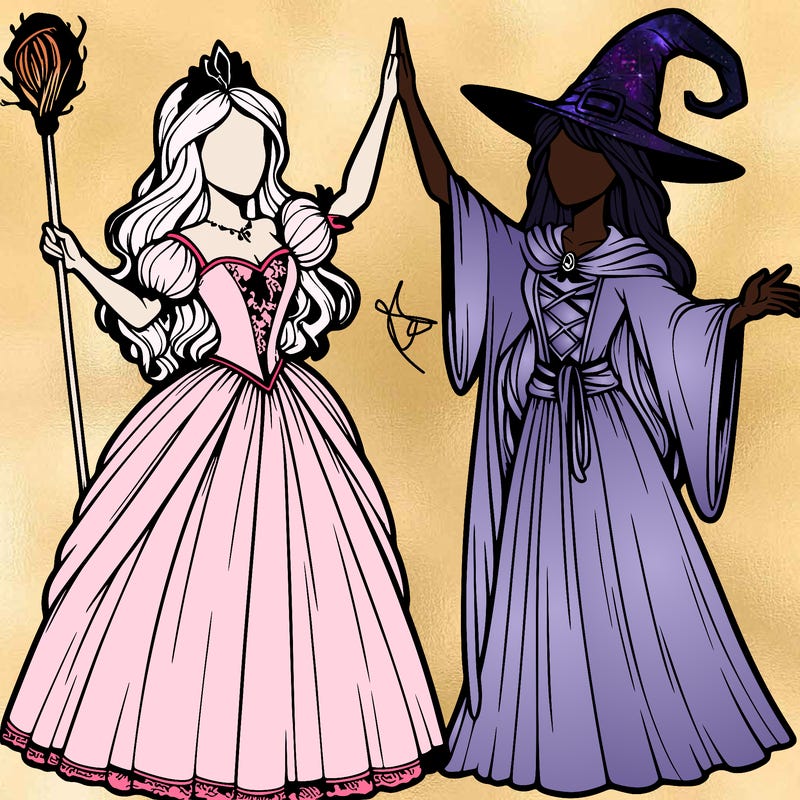 detailed realistic split of a princess and a witch