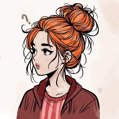 realistic teenage girl with a messy bun