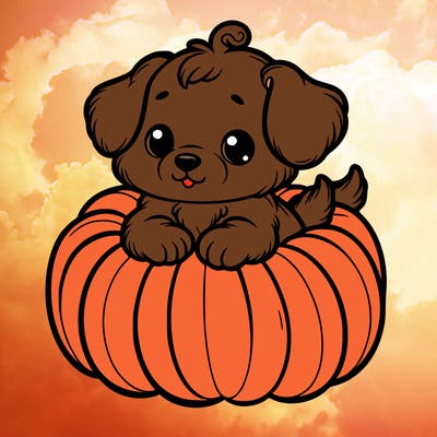 cute little puppy in a pumpkin