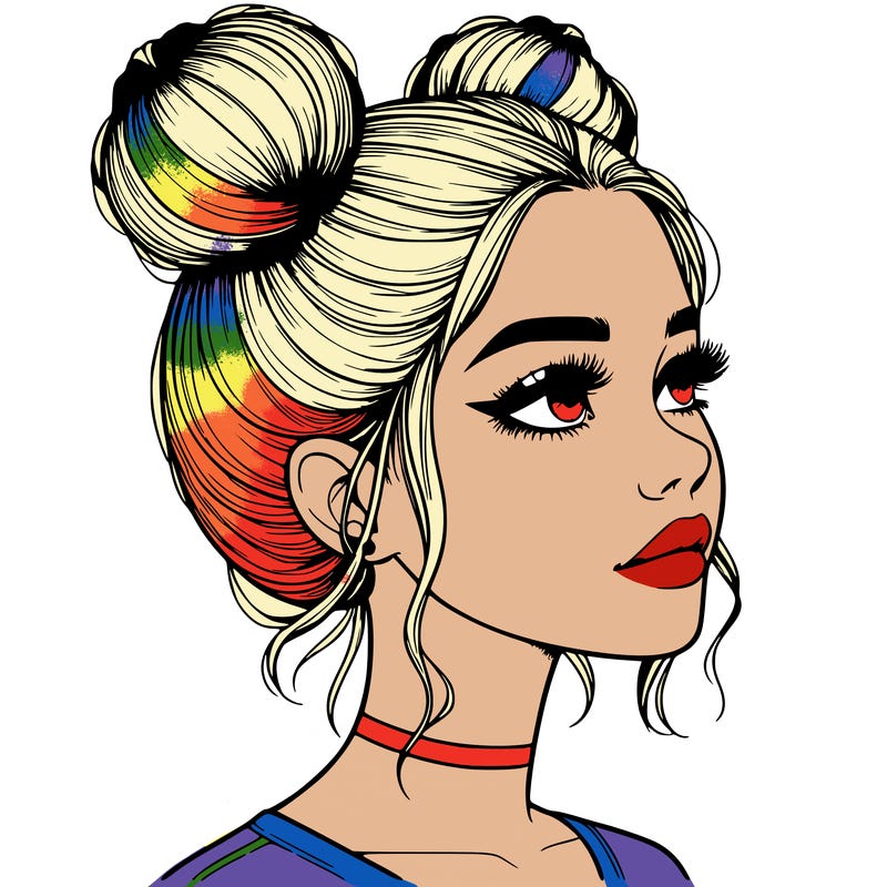 realistic girl with buns on the top of her head