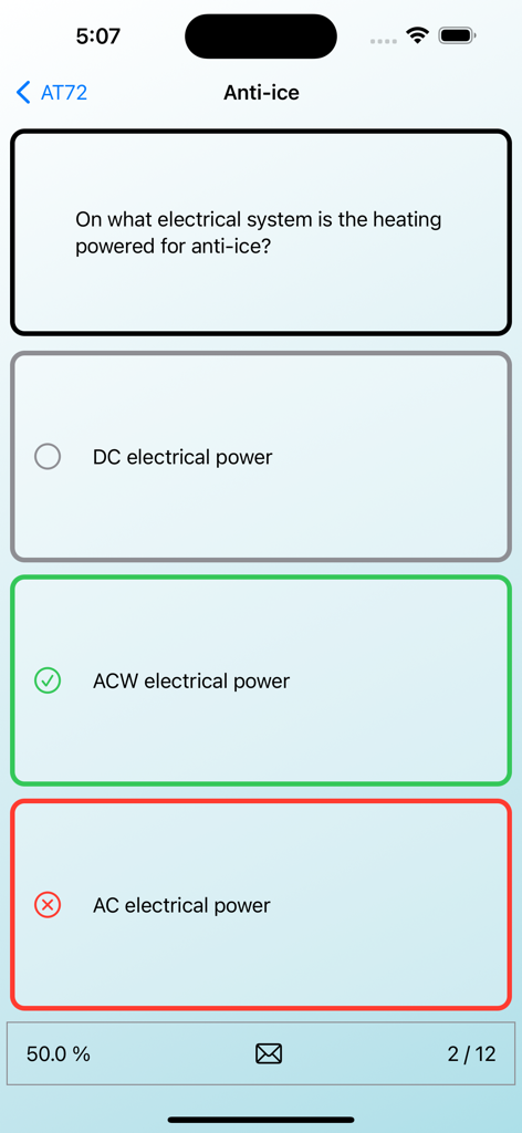 ATR 72 aviation quiz question about anti-ice electrical systems