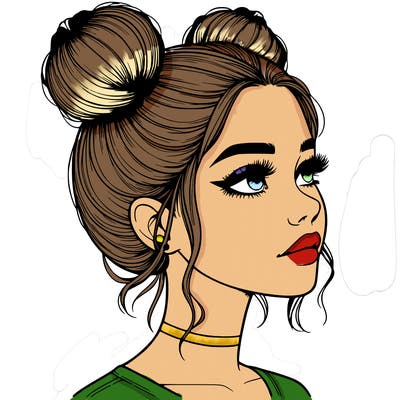 realistic girl with buns on the top of her head