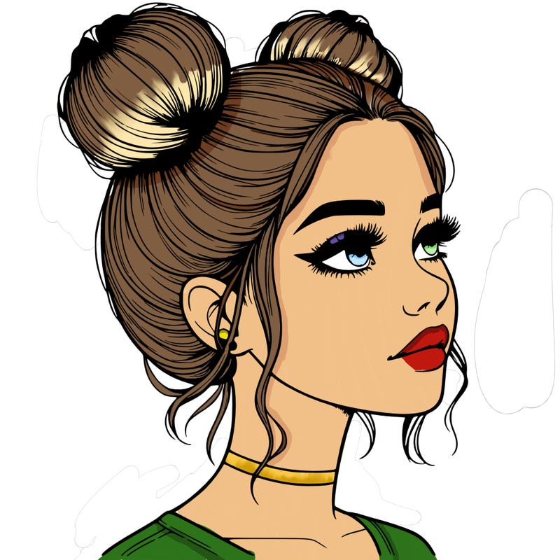 realistic girl with buns on the top of her head