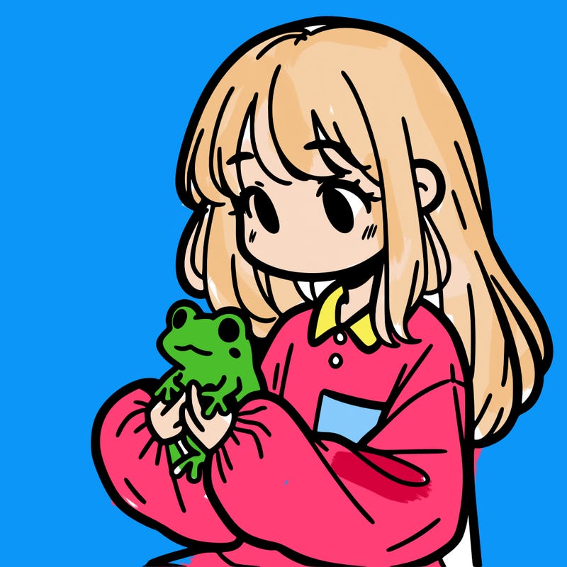 girl with long hair and a oversized shirt. and she is holding a frog