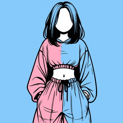 realistic girl faceless with baggy pants and a crop top