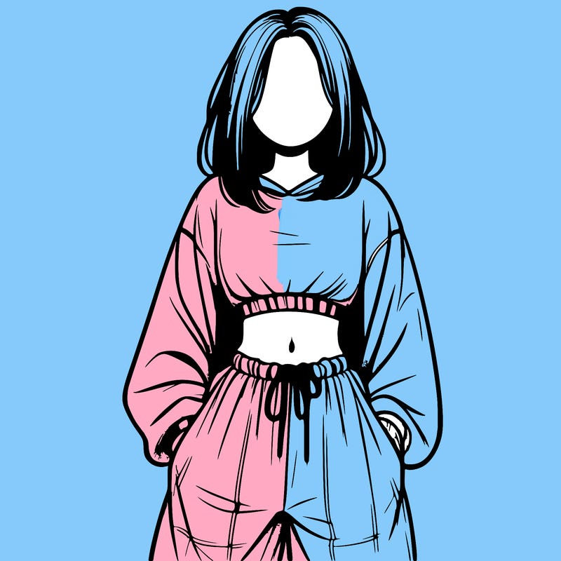 realistic girl faceless with baggy pants and a crop top