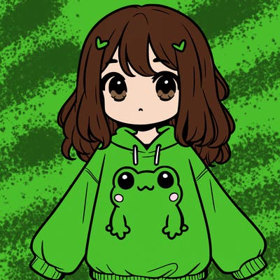 girl wearing frogging sweatshirt