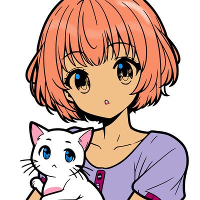anime girl with short hair and a cat