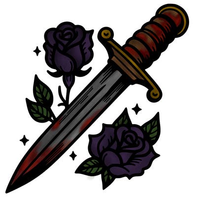 dagger with roses in front