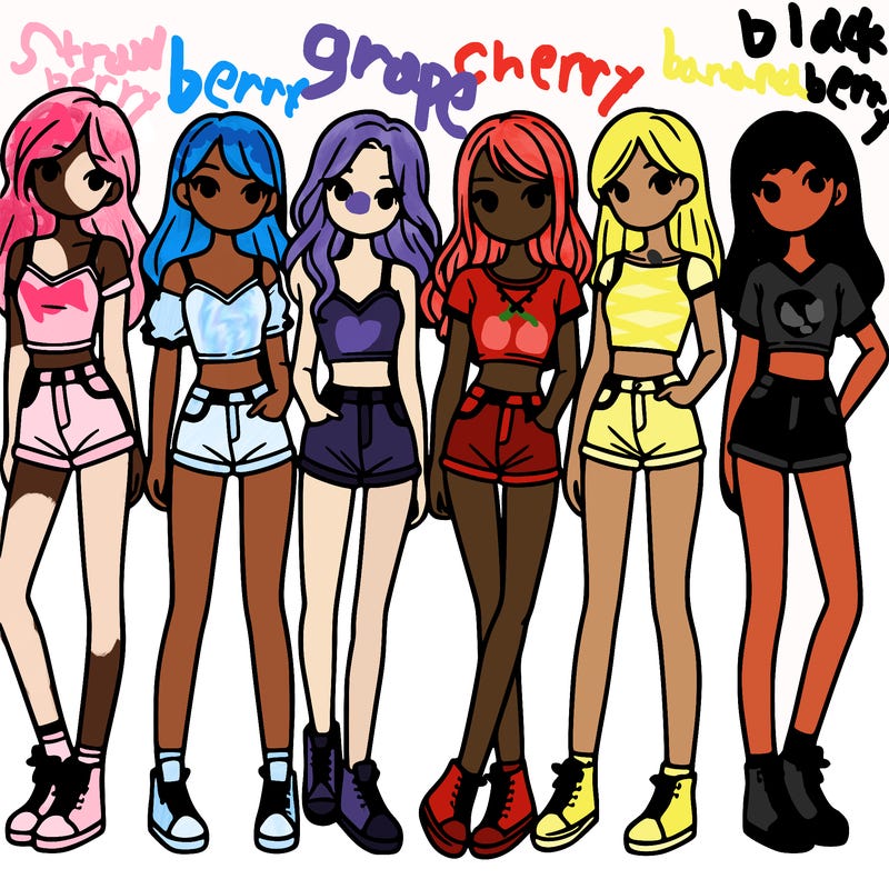 a group of girls wearing crop tops and shorts