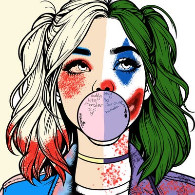 realististic girl blowing bubble -gum