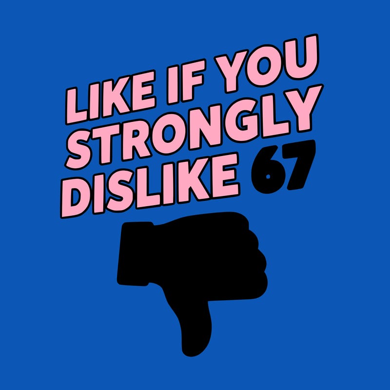 like if you strongly dislike 67