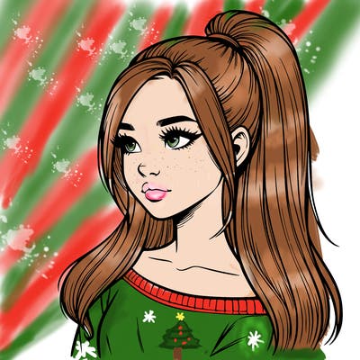 realistic girl with a high ponytail