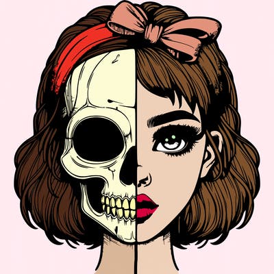 realistic girl with half skull mask