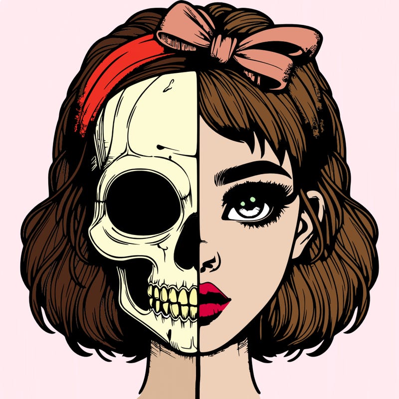 realistic girl with half skull mask