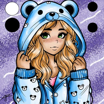 realistic girl in a animal pjs hoodie