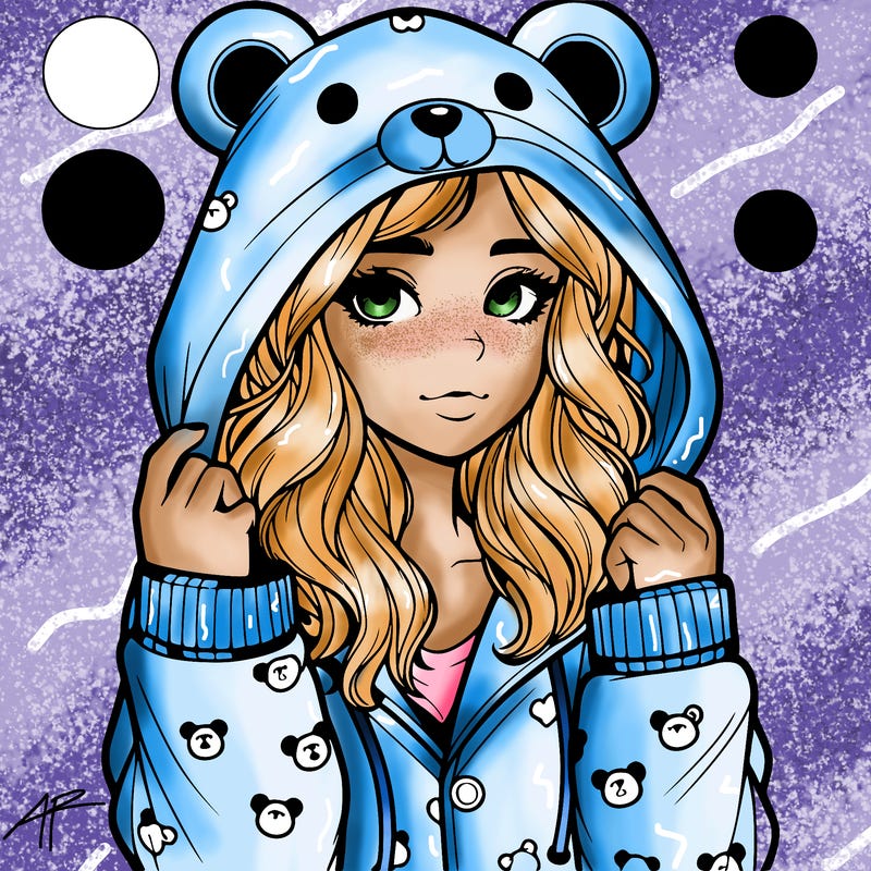 realistic girl in a animal pjs hoodie