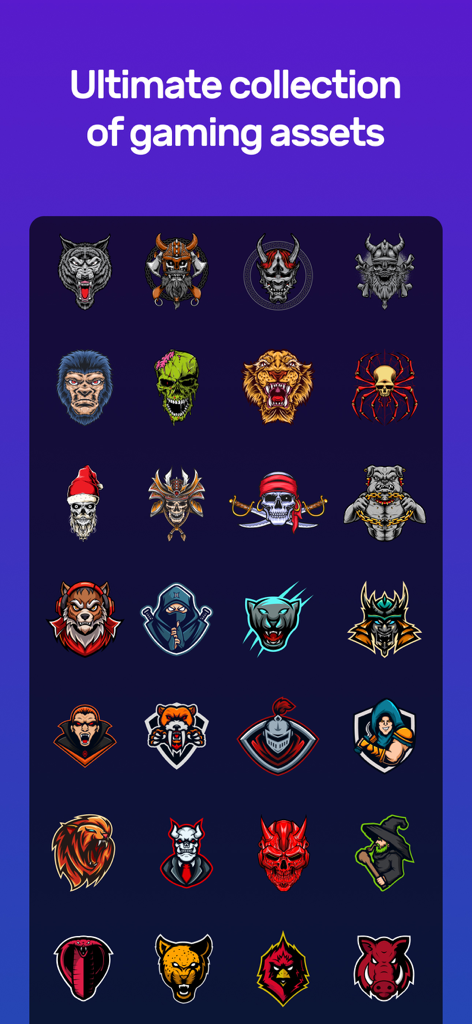 Gaming Logo Esport Maker - A variety of gaming mascot assets and templates for esports logo creation.