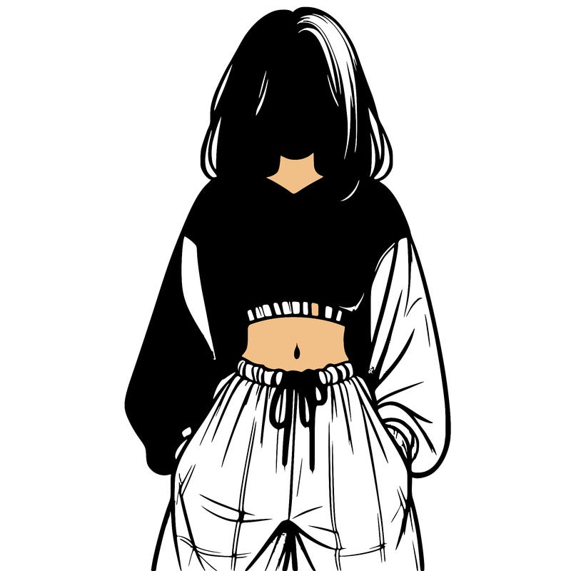 realistic girl faceless with baggy pants and a crop top