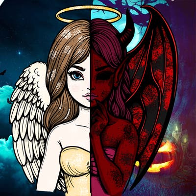 realistic angel half demon