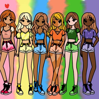 a group of girls wearing crop tops and shorts