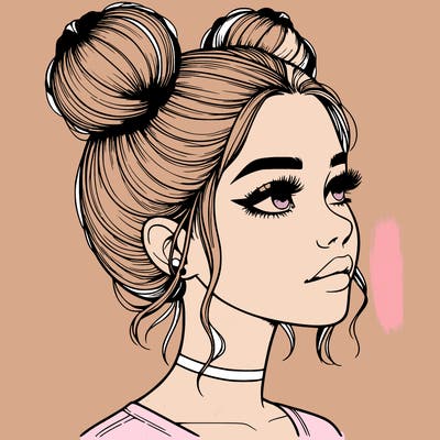realistic girl with buns on the top of her head