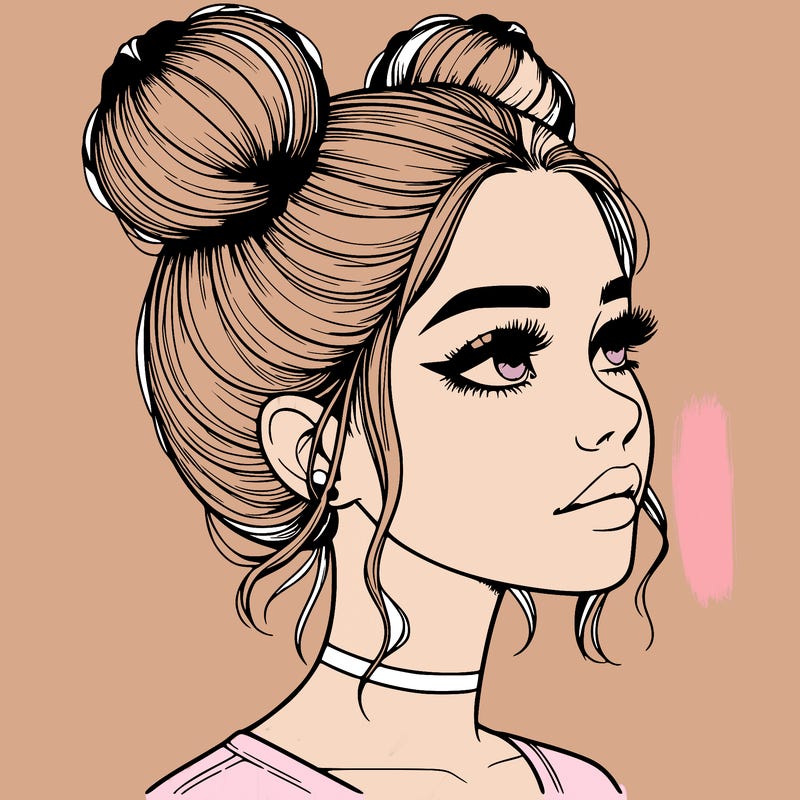realistic girl with buns on the top of her head