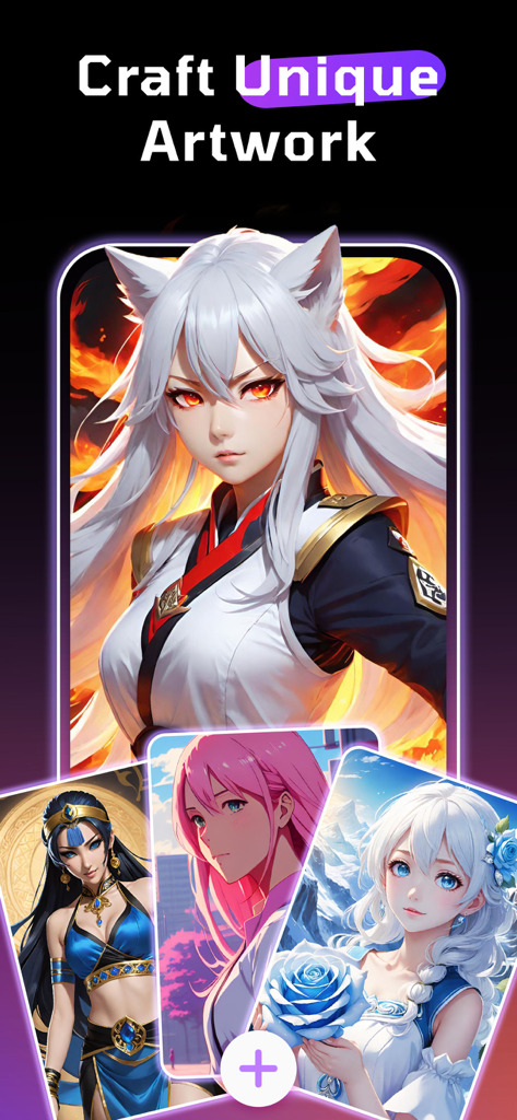 Ritratti di personaggi anime generati dall'AI che mostrano la funzione di creazione di opere d'arte uniche in WOMBO Dream