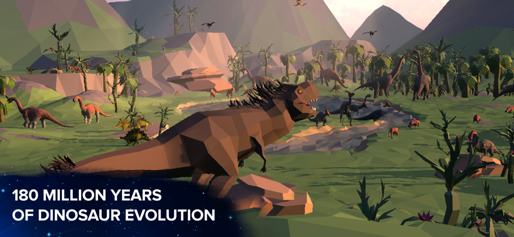 Low-poly 3D prehistoric landscape with various dinosaurs from Cell to Singularity Evolution