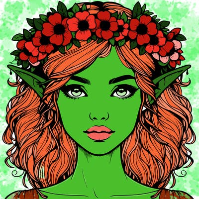 realistic female elf with flower crown