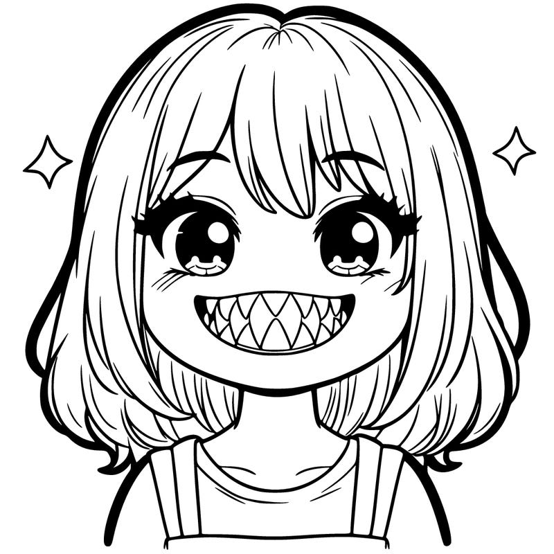 it is a girl smiling with sharp teeth