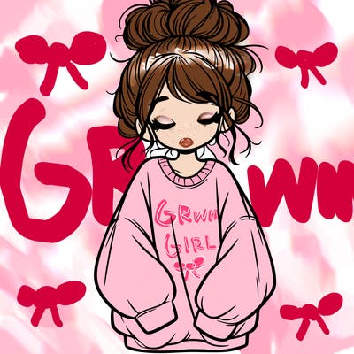 girl with baggy sweatshirt and messy bun