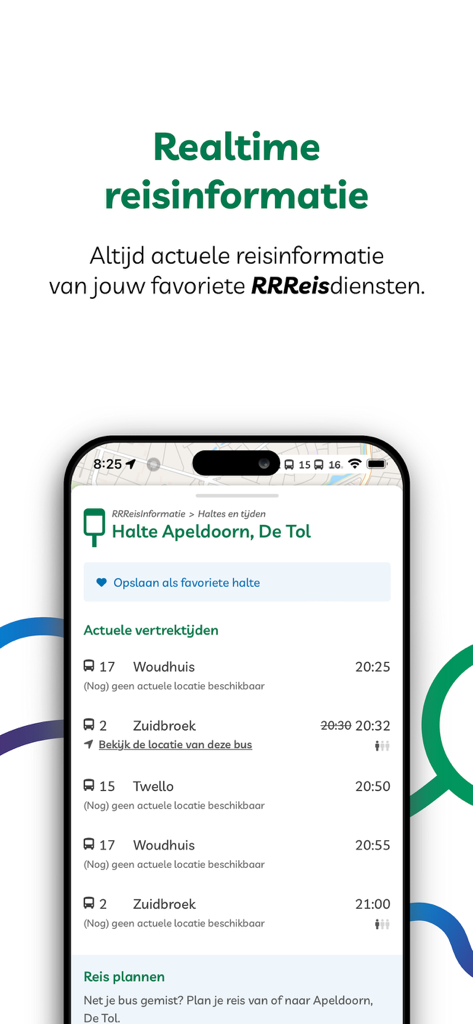 RRReis app - RRReis app interface displaying real-time bus departure times and travel information for a specific stop.