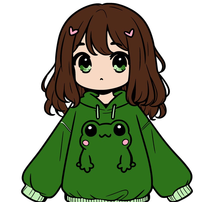 girl wearing frogging sweatshirt