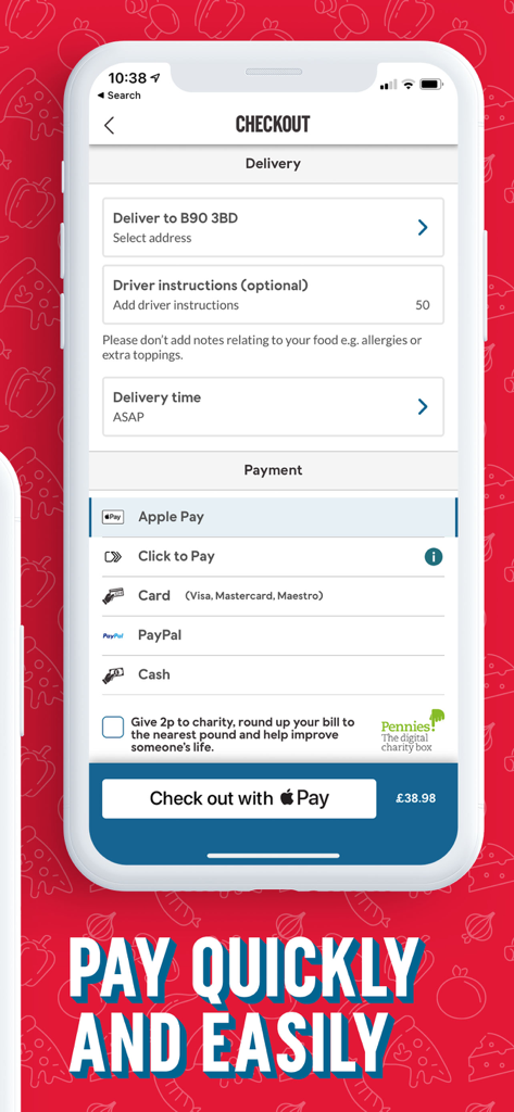 Domino's Pizza Delivery UK&ROI - Domino's app checkout screen showing various payment methods and delivery options