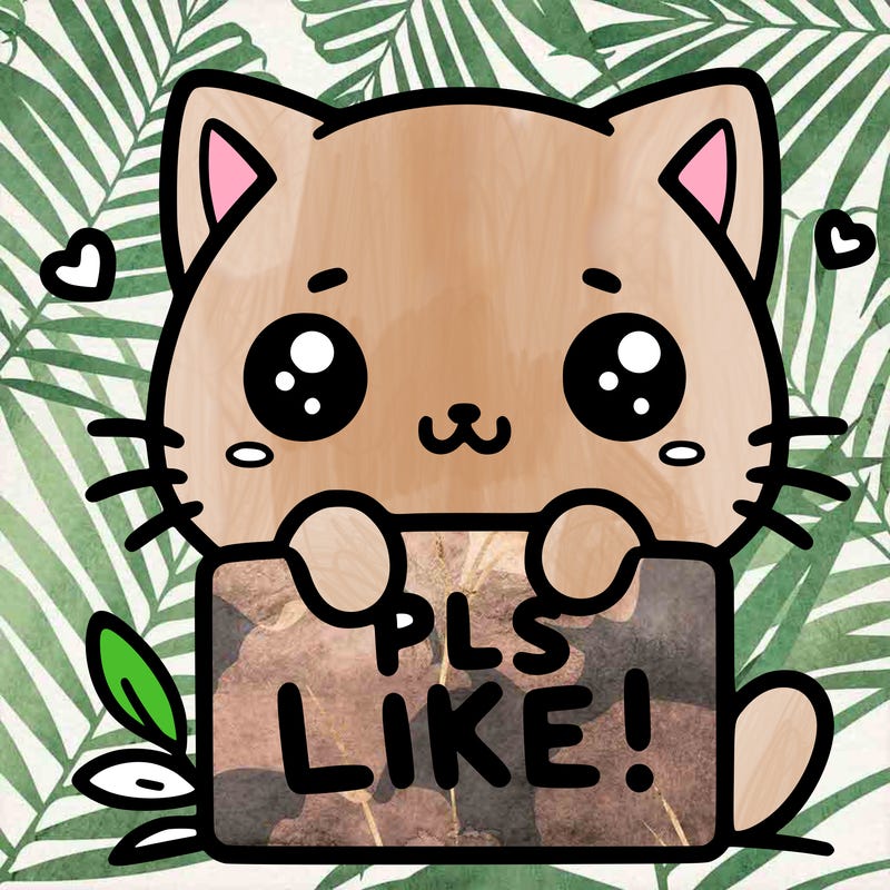 cute kitty holding up a sign that says pls like!