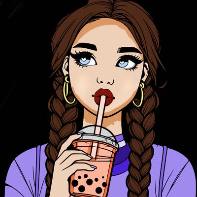 realistic girl with braided hair drinking boba
