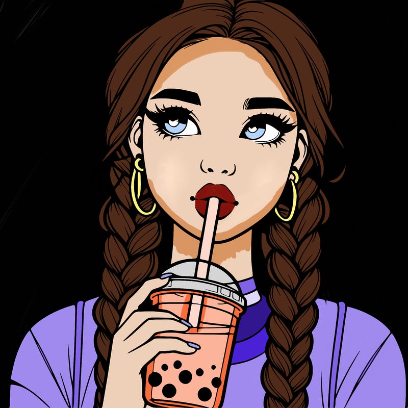 realistic girl with braided hair drinking boba