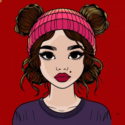 realistic girl with buns in her hair with a beanie on