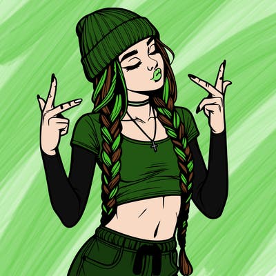 realistic teenage girl with braids and a beanie and crop top doing 🫶🏼