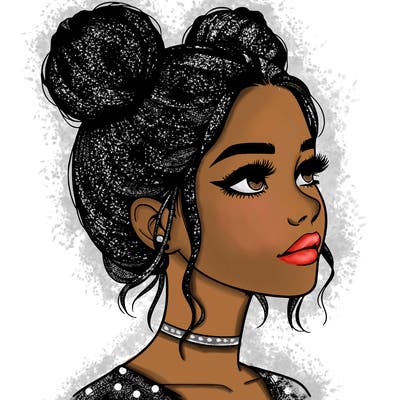 realistic girl with buns on the top of her head
