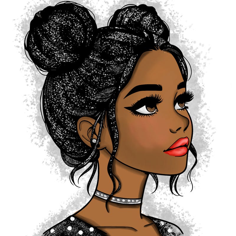 realistic girl with buns on the top of her head