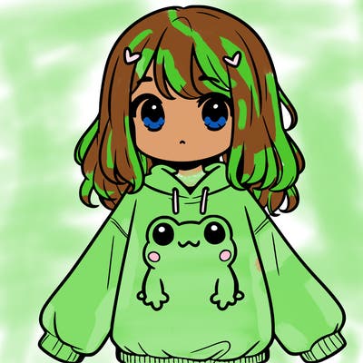 girl wearing frogging sweatshirt