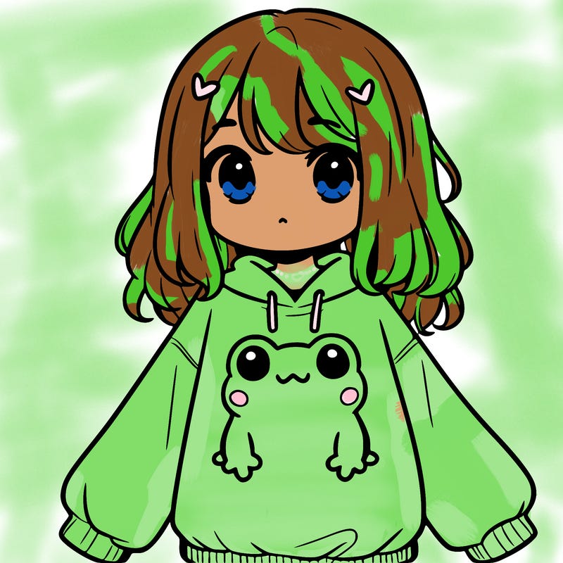 girl wearing frogging sweatshirt