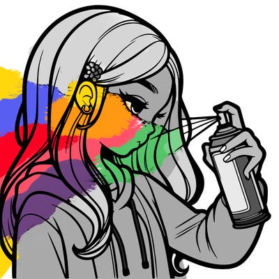 a realistic girl spray painting