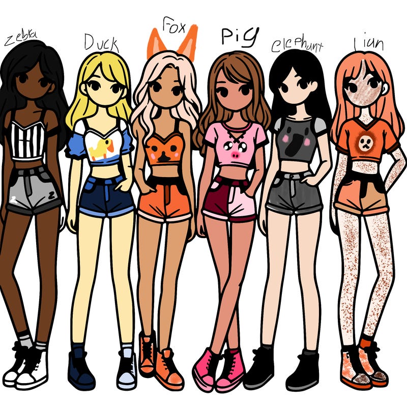 a group of girls wearing crop tops and shorts