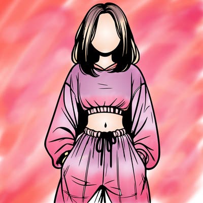 realistic girl faceless with baggy pants and a crop top