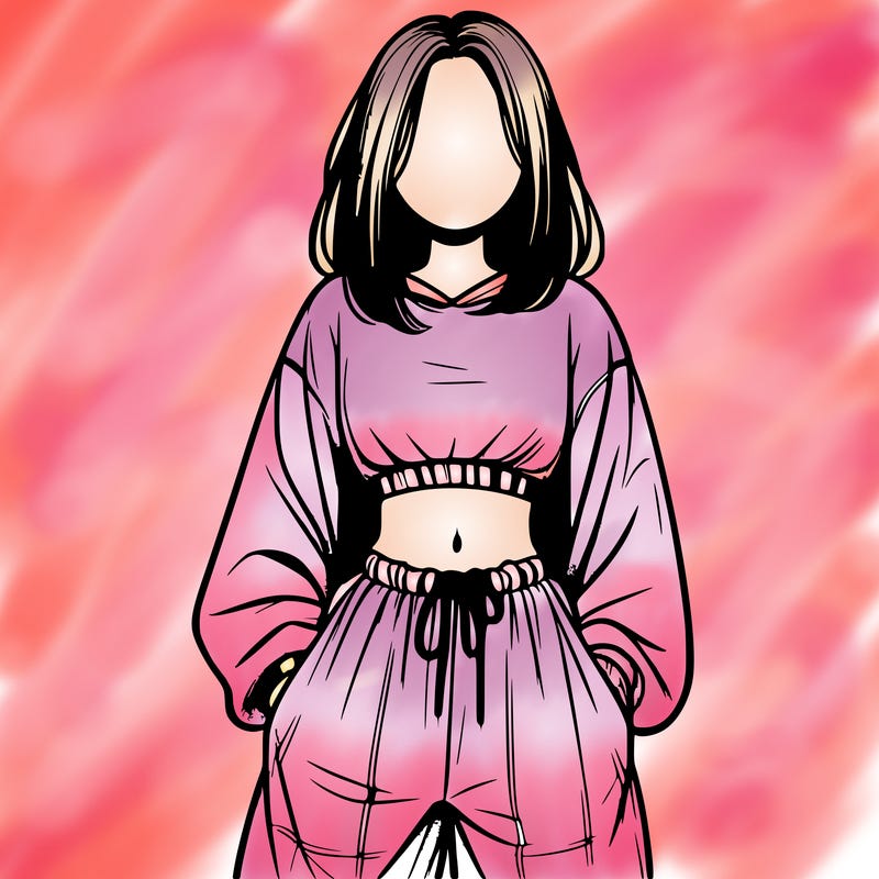 realistic girl faceless with baggy pants and a crop top