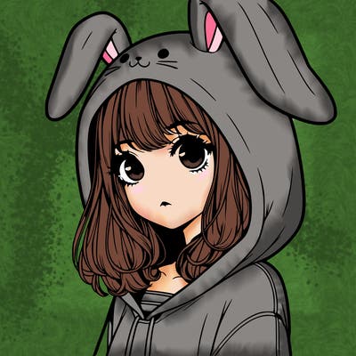realistic girl wearing a bunny hoodie